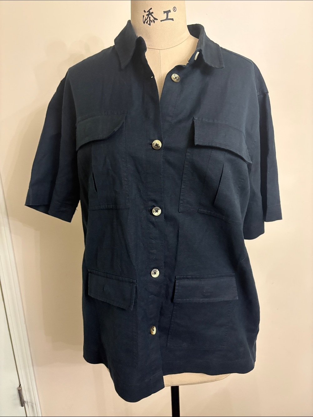 OAK + FORT black Short-Sleeve button down top